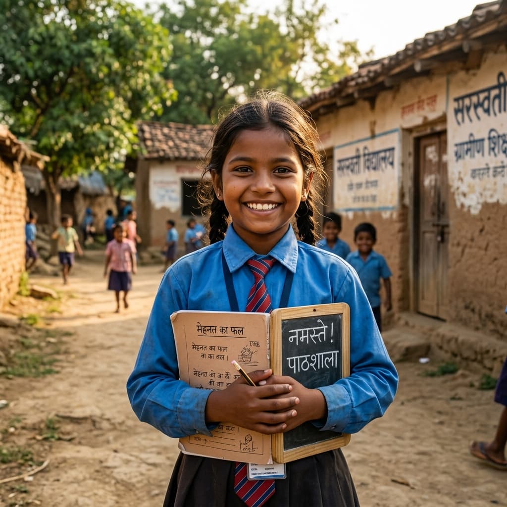 Rani smiling with her notebook